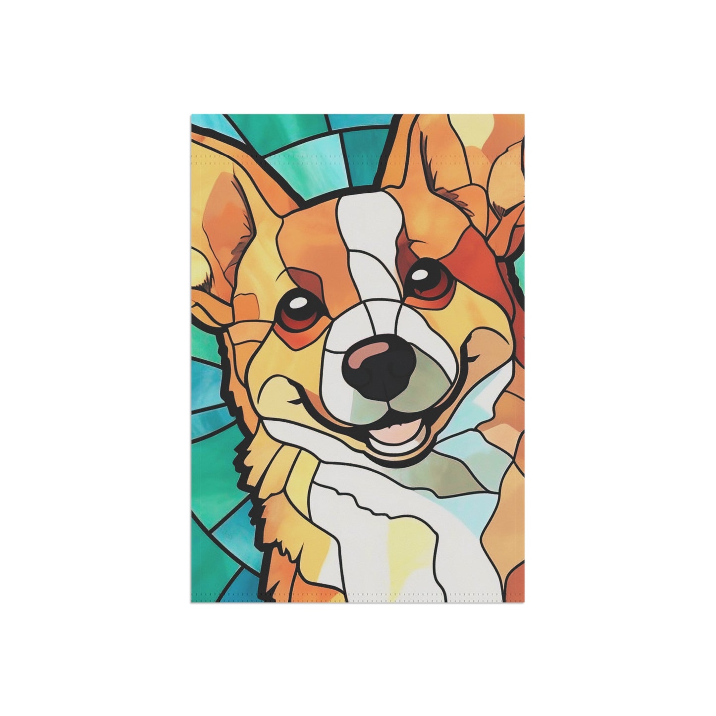 Corgi Face Stained Glass Look 2-Sided Garden & House Flag/Banner