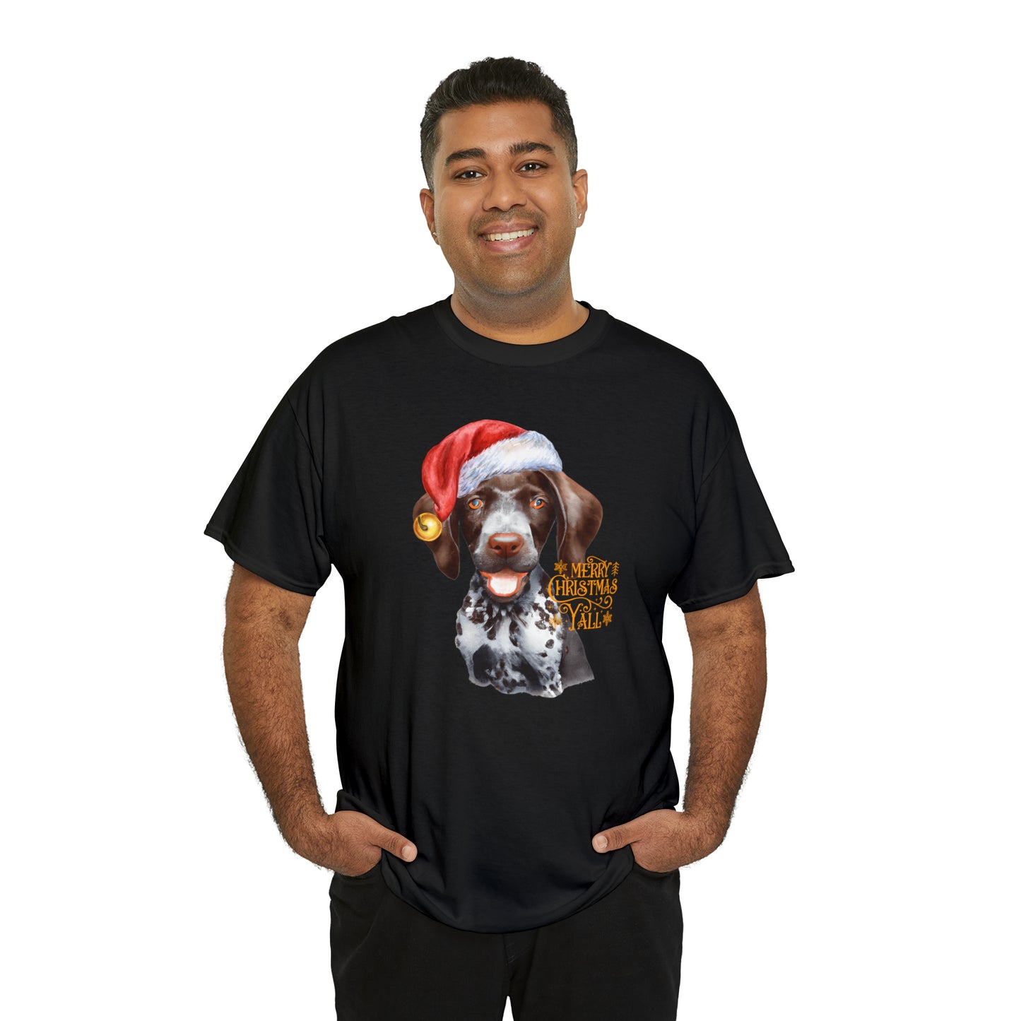 Merry Christmas Y'all German Shorthaired Pointer in Santa Hat Unisex Heavy Cotton Tee