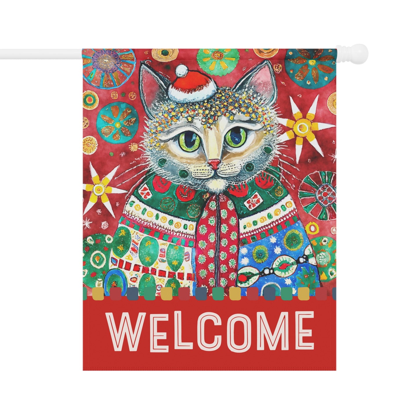 Festive Kitty Holiday Welcome 2-Sided Garden & House Flag/Banner