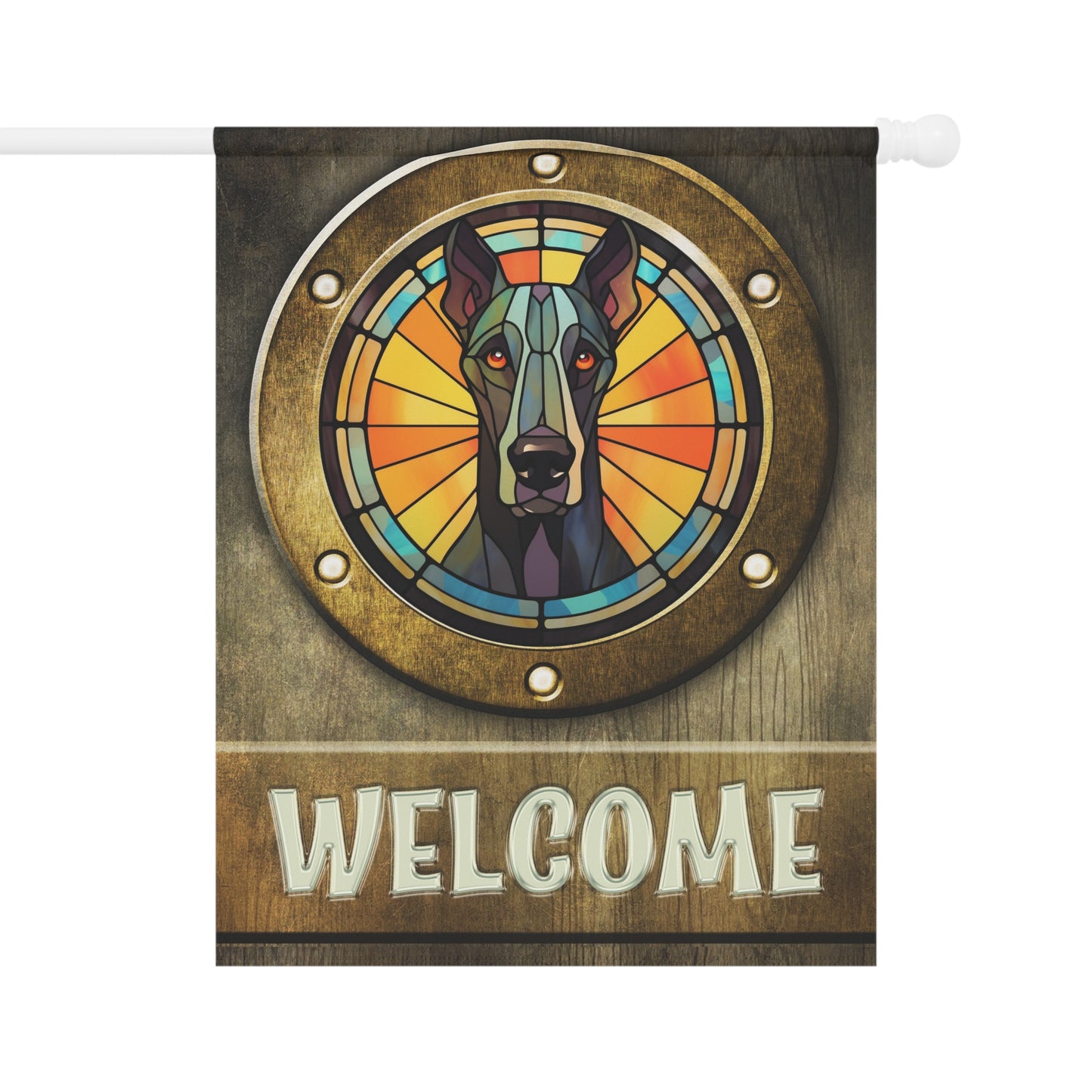 Great Dane in Port Hole Welcome 2-Sided Garden & House Flag/Banner