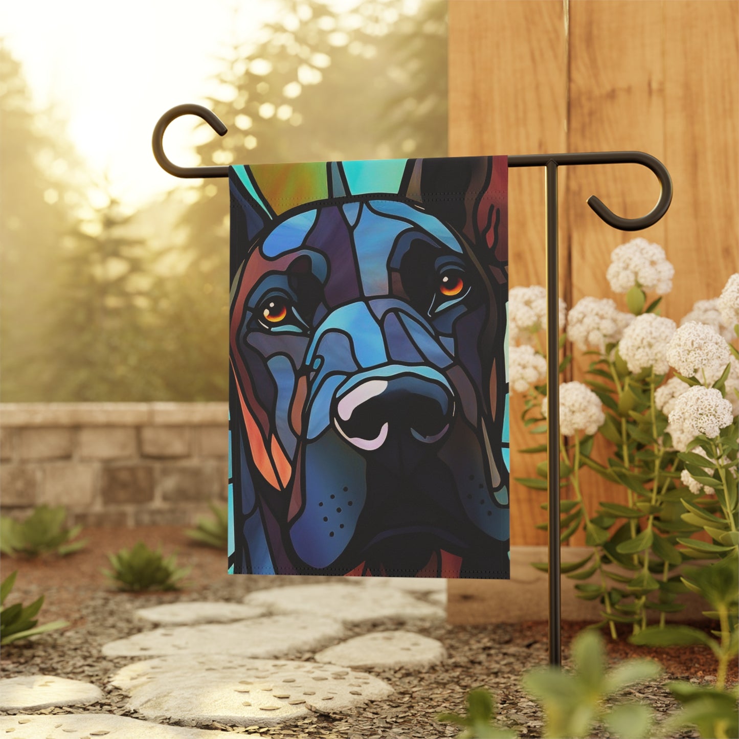 Great Dane Face Stained Glass Look 2-Sided Garden & House Flag/Banner