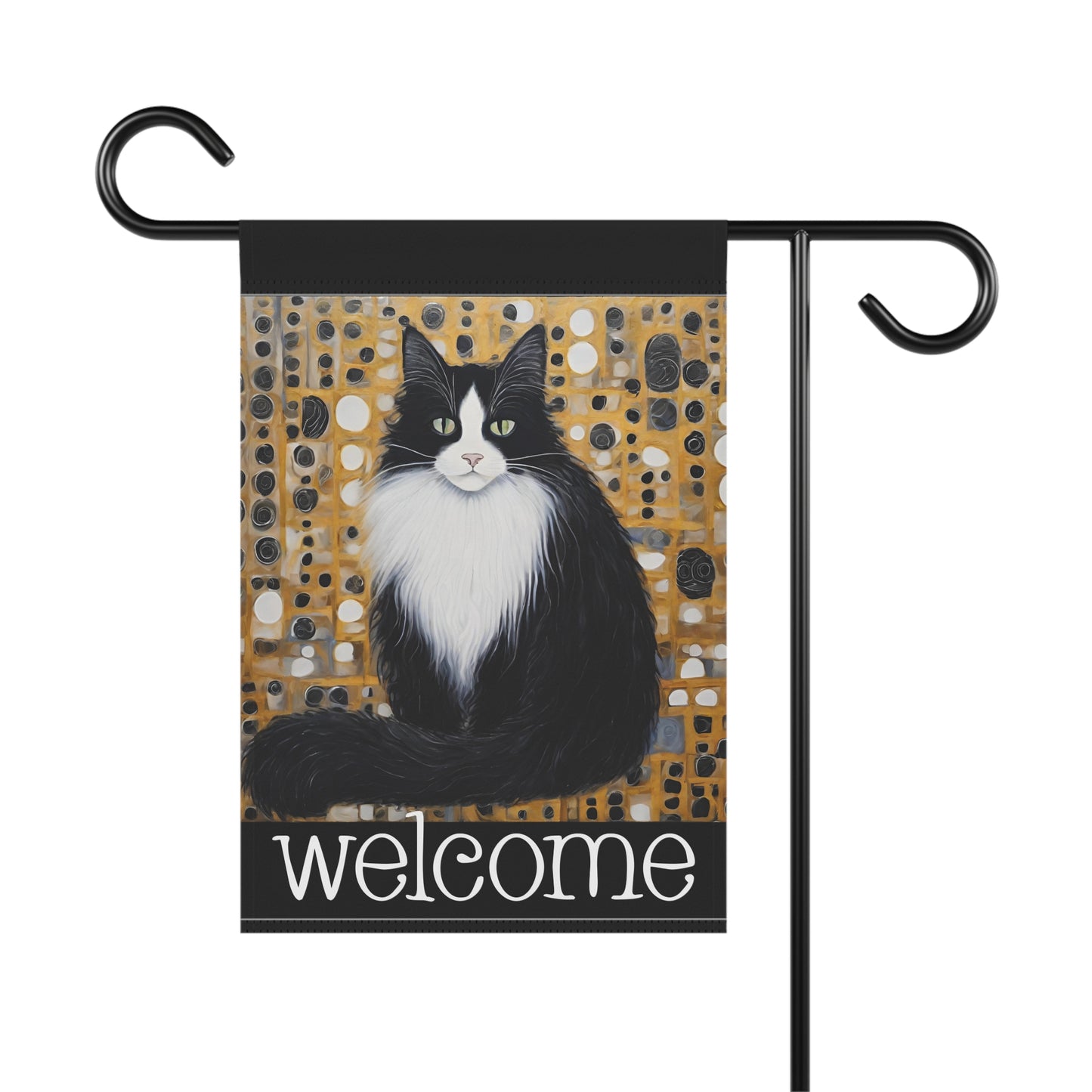 Eugene Black & White Cat Welcome 2-Sided Garden & House Flag/Banner