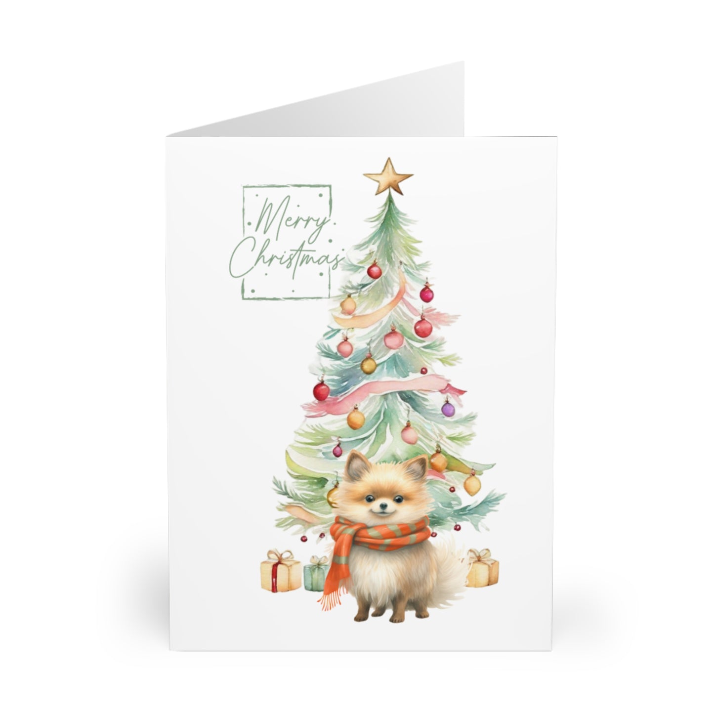 Pomeranian Merry Christmas Tree Cards (5 Pack Blank Inside)