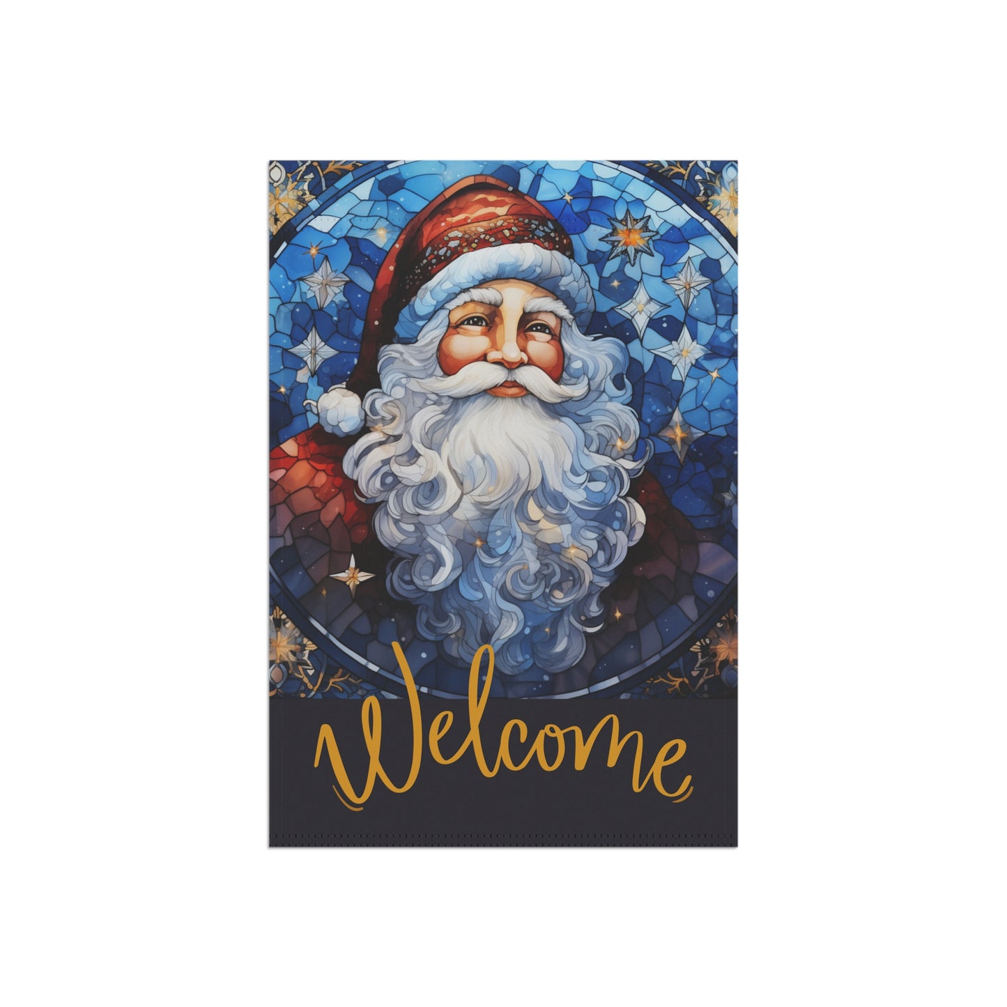 Santa Welcome Stained Glass Look 2-Sided Garden & House Banner