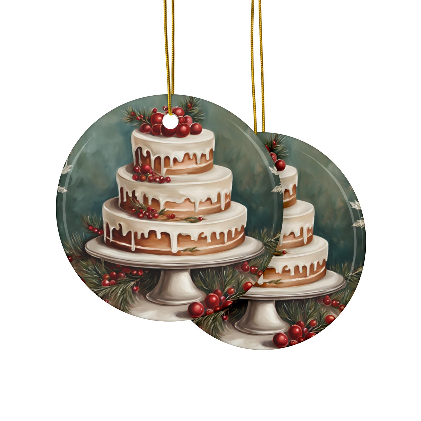 Christmas Layers 3" Ceramic Ornaments, 2-Side Print, (1pc, 10pcs)