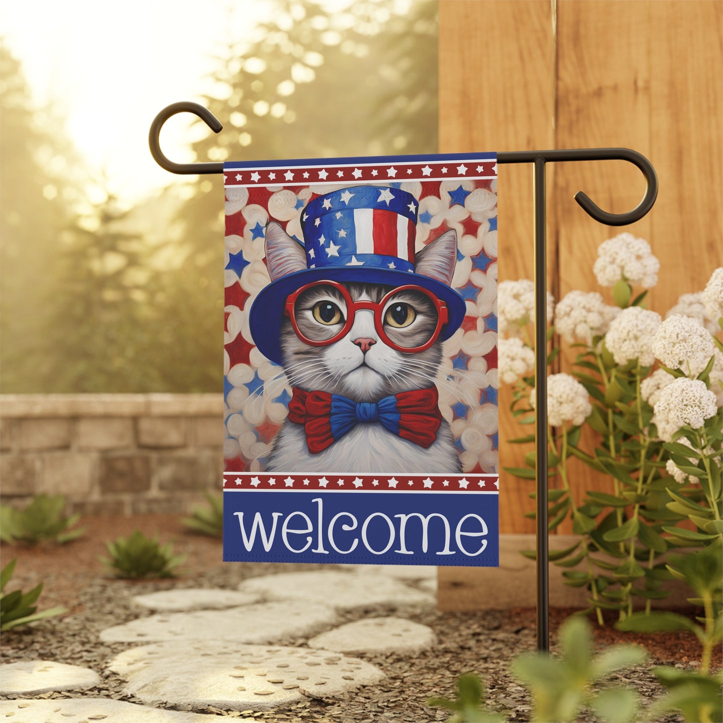 Liberty Cat Welcome 2-Sided Garden & House Flag/Banner