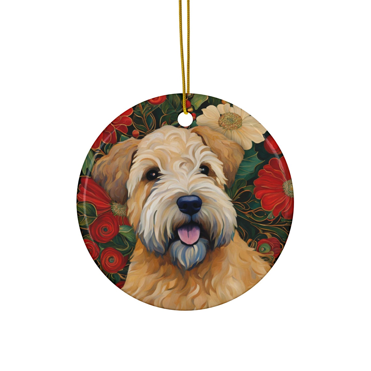 Wheaten Terrier Christmas 3" Ceramic Ornaments, 2-Side Print, (1pc, 10pcs)