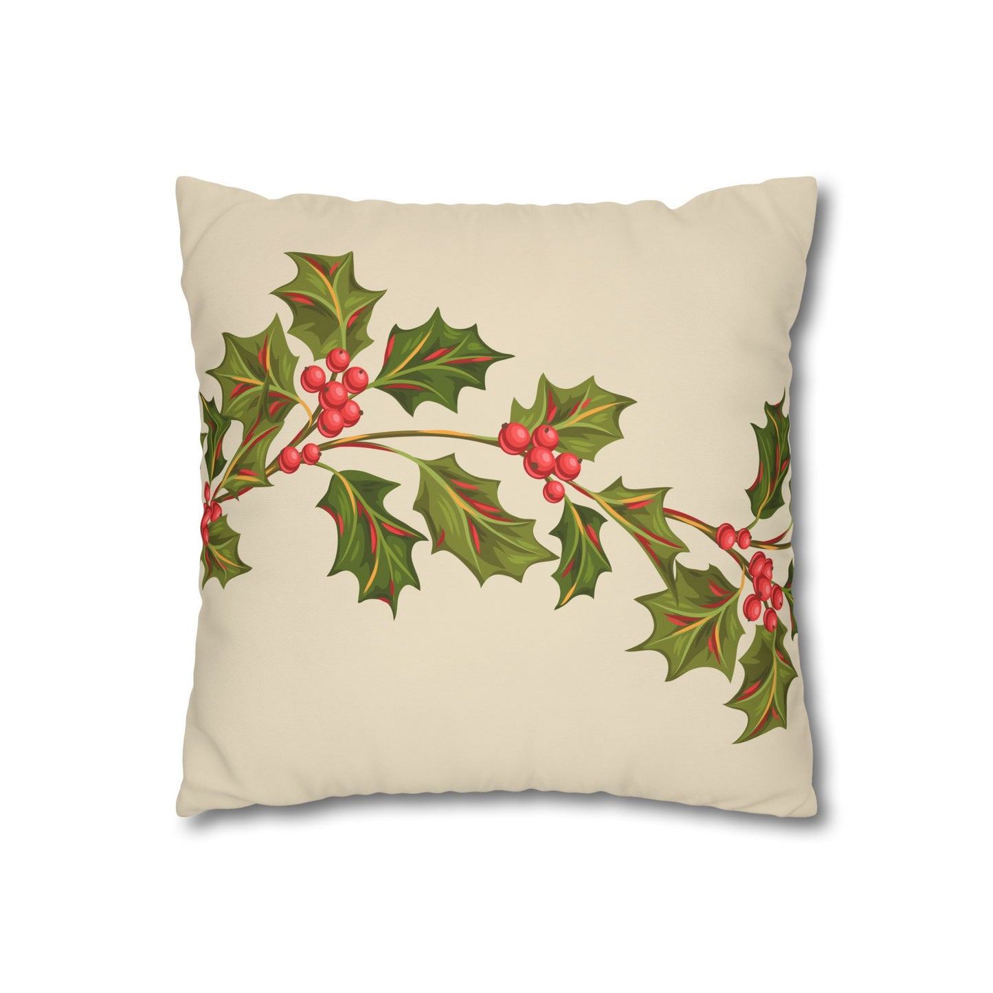 Holly Vine Holiday Square Poly Canvas Pillowcase