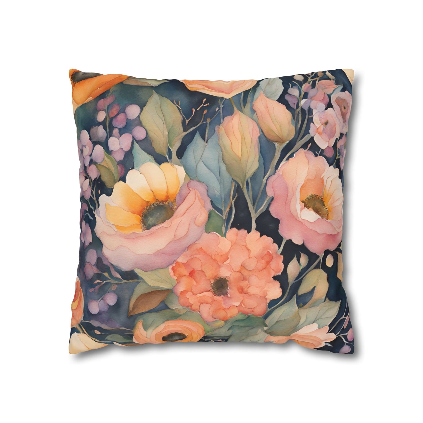 Charline Watercolor Floral Square Poly Canvas Pillowcase