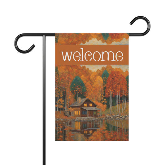 Autumn Cabin Welcome 2-Sided Garden & House Flag/Banner