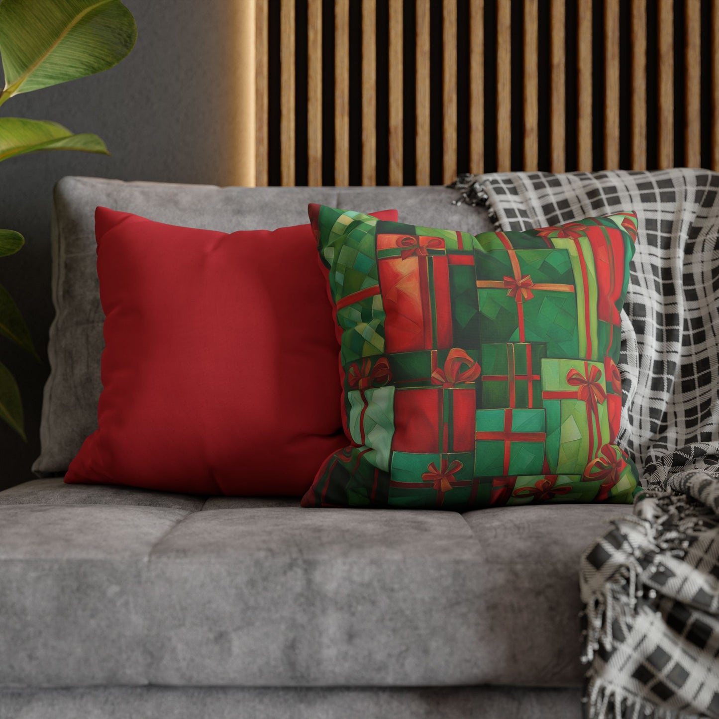 All Wrapped Up Holiday Square Poly Canvas Pillowcase