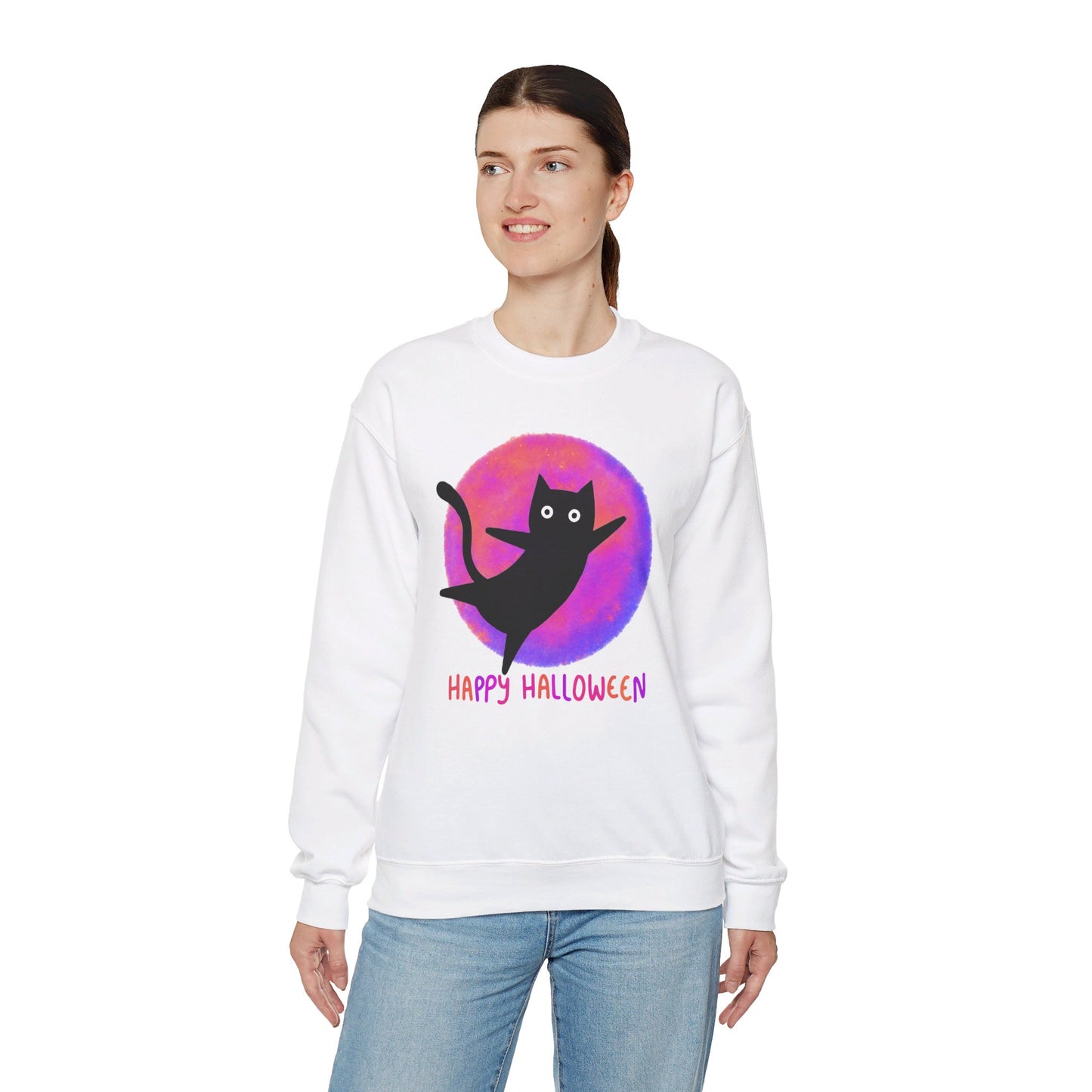 Pink Moon Black Cat Unisex Heavy Blend™ Crewneck Sweatshirt