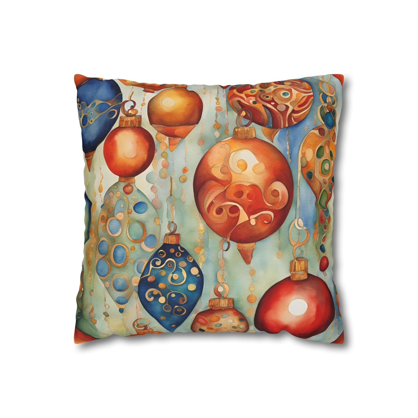 Watercolor Ornaments Square Poly Canvas Pillowcase