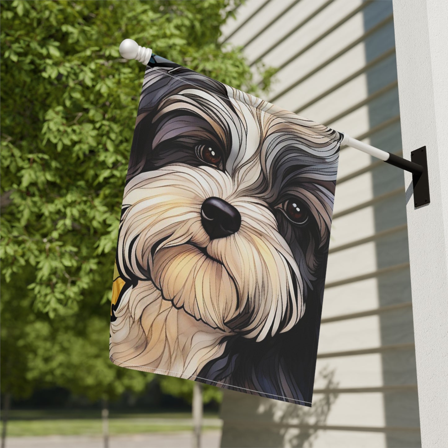 Havanese Face Stained Glass 2-Sided Garden & House Flag/Banner