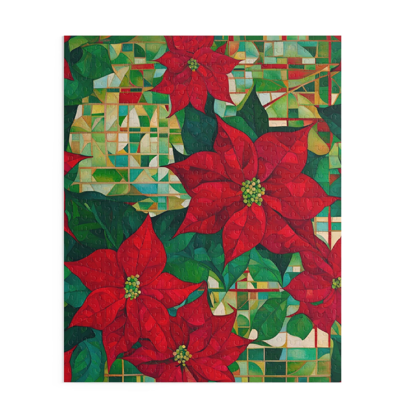 Poinsettias Stained Glass Puzzle (500-Piece)