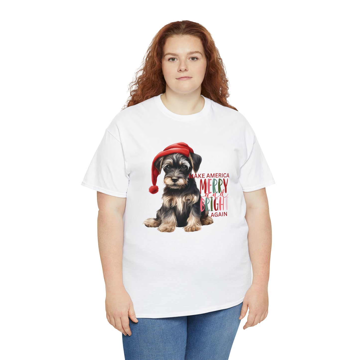 Santa Dog Make America Merry & Bright Again Unisex Heavy Cotton Tee