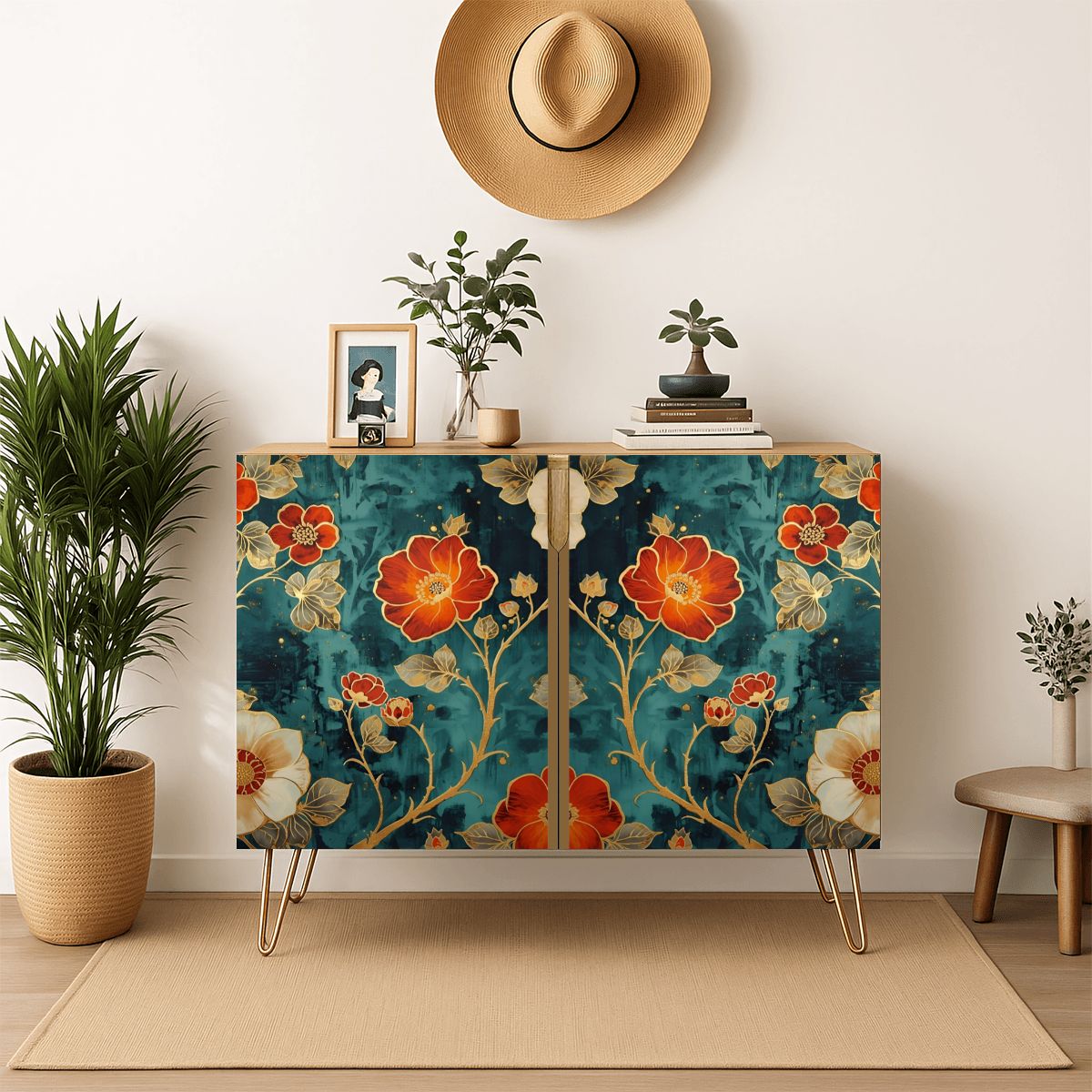 Floral Art Wooden Storage Cabinet (Made in USA)