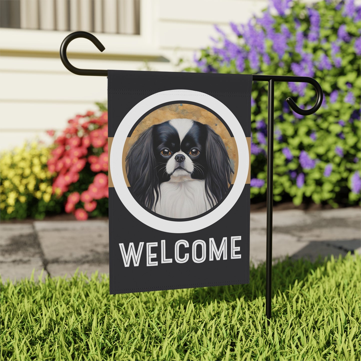 Japanese Chin Welcome 2-Sided Garden & House Flag/Banner