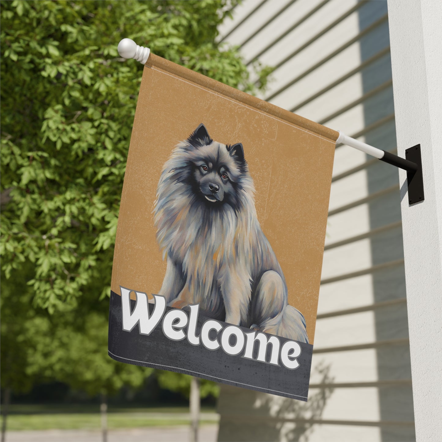 Keeshond Welcome 2-Sided Garden & House Flag/Banner