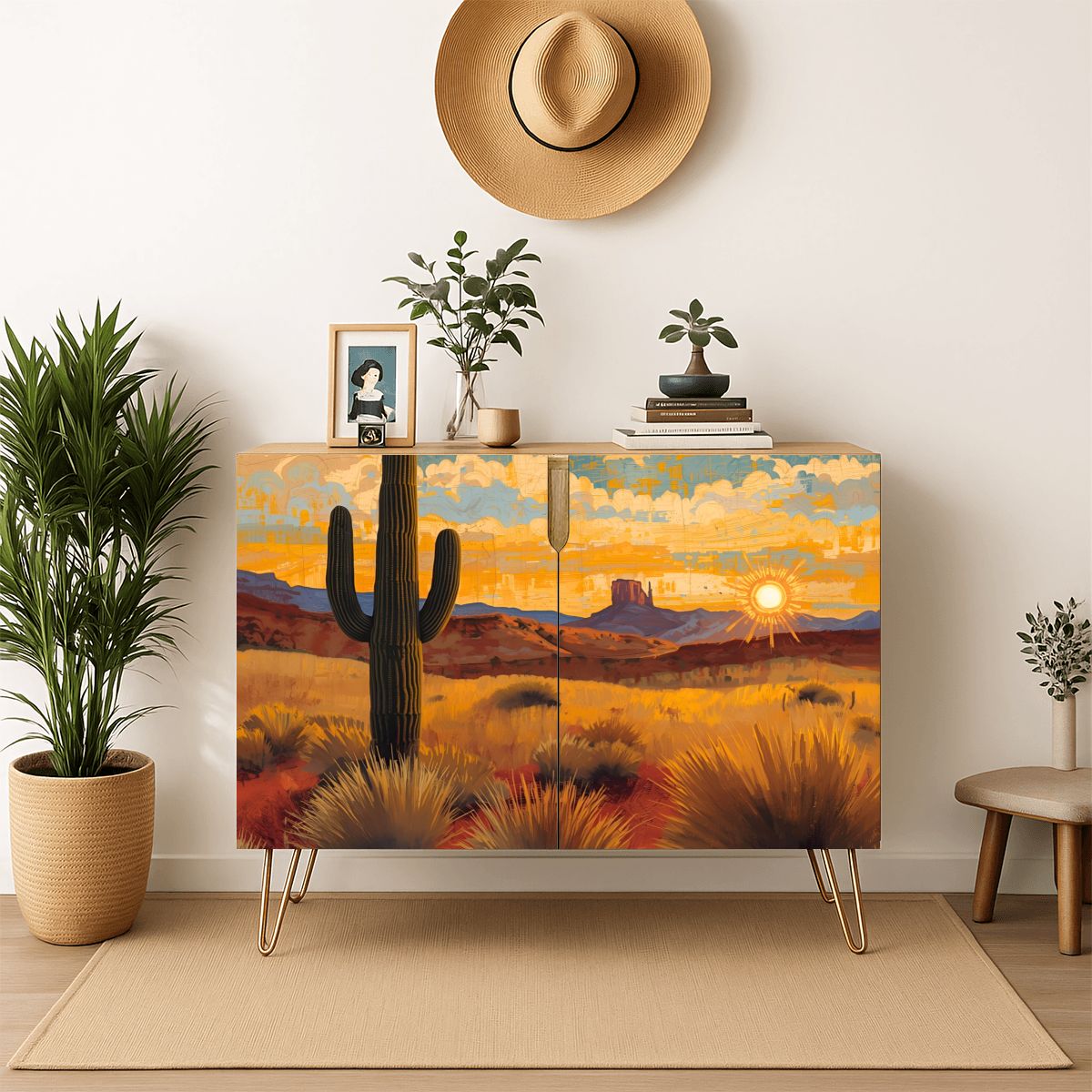 Southwest Desert Art Wooden Storage Cabinet (Made in USA)