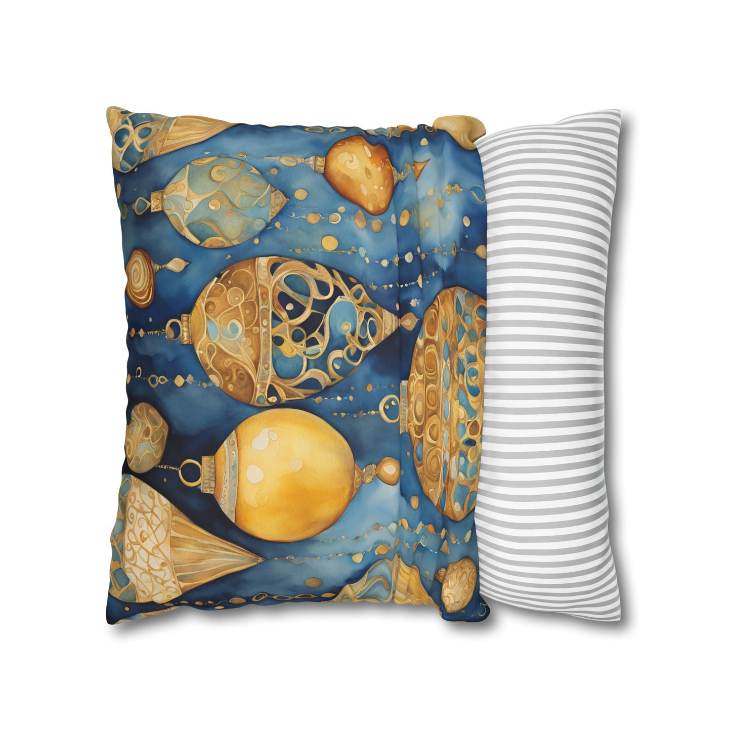 Gold Ornaments Abstract Watercolor Square Poly Canvas Pillowcase