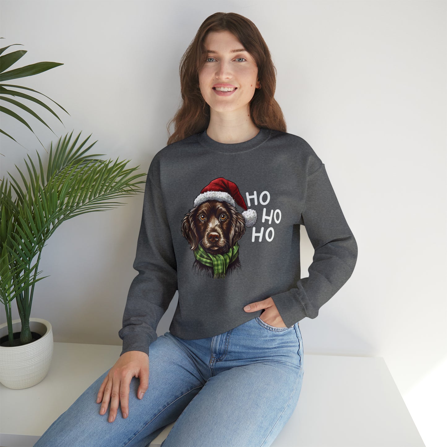 Ho Ho Ho Ready For Christmas Cute Dog Unisex Heavy Blend™ Crewneck Sweatshirt