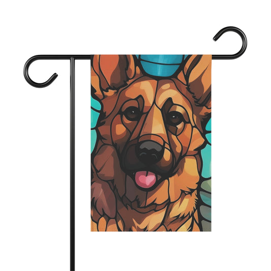 German Shepherd Face Stained Glass Look 2-Sided Garden & House Flag/Banner