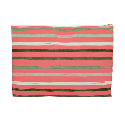 Utah Green Stripes on Melon  flat zipper Accessory Pouch