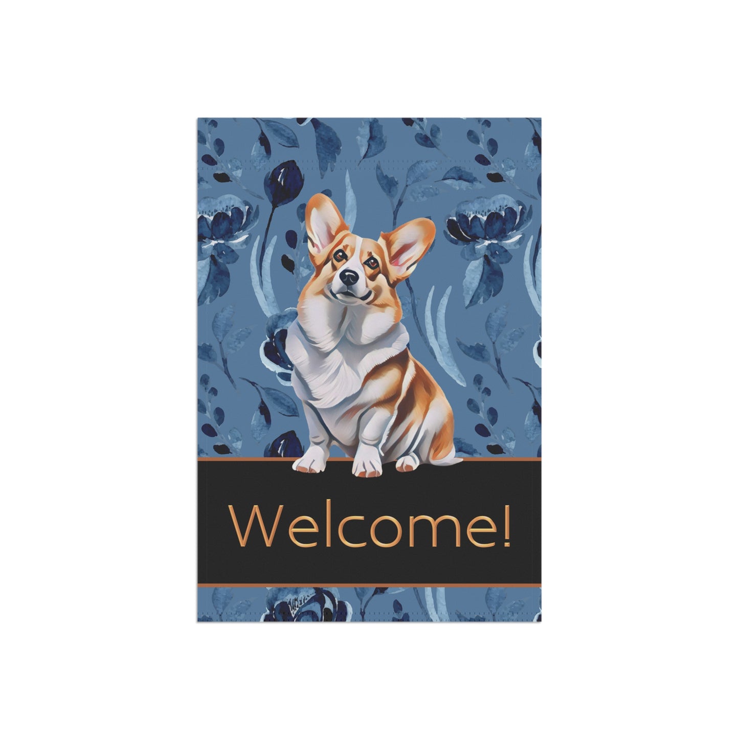 Corgi on Blue Welcome 2-Sided Garden & House Flag/Banner