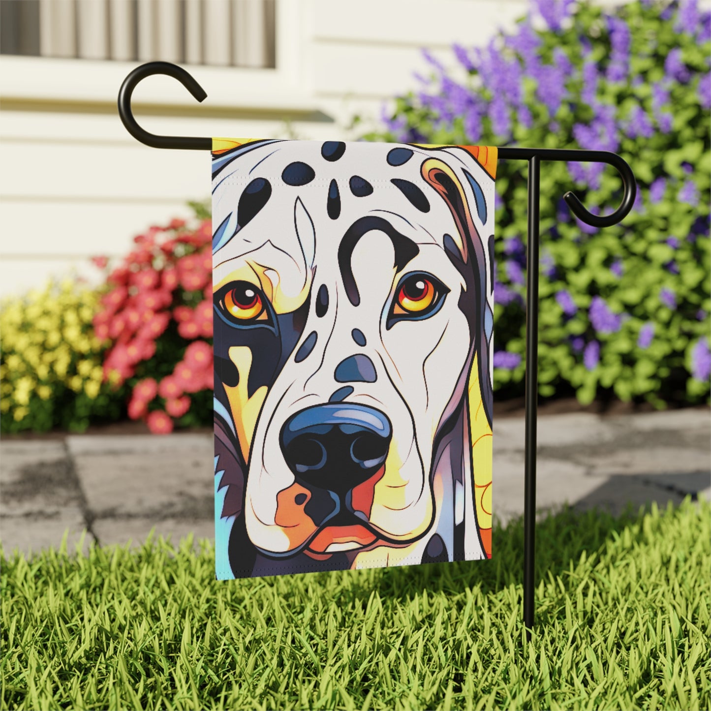 Dalmatian Face Stained Glass Look 2-Sided Garden & House Flag/Banner