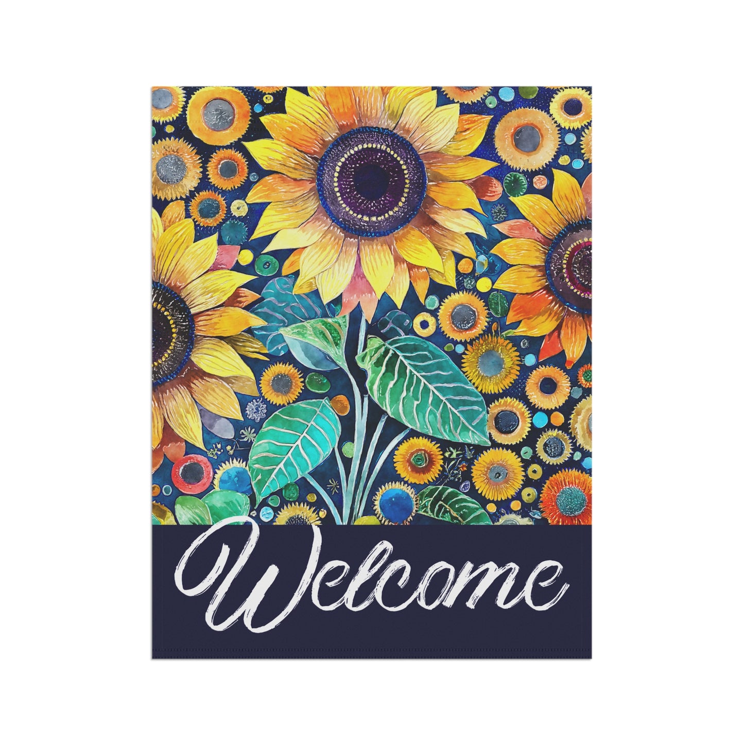 Funky Bright Sunflowers Welcome 2-Sided Garden & House Flag/Banner