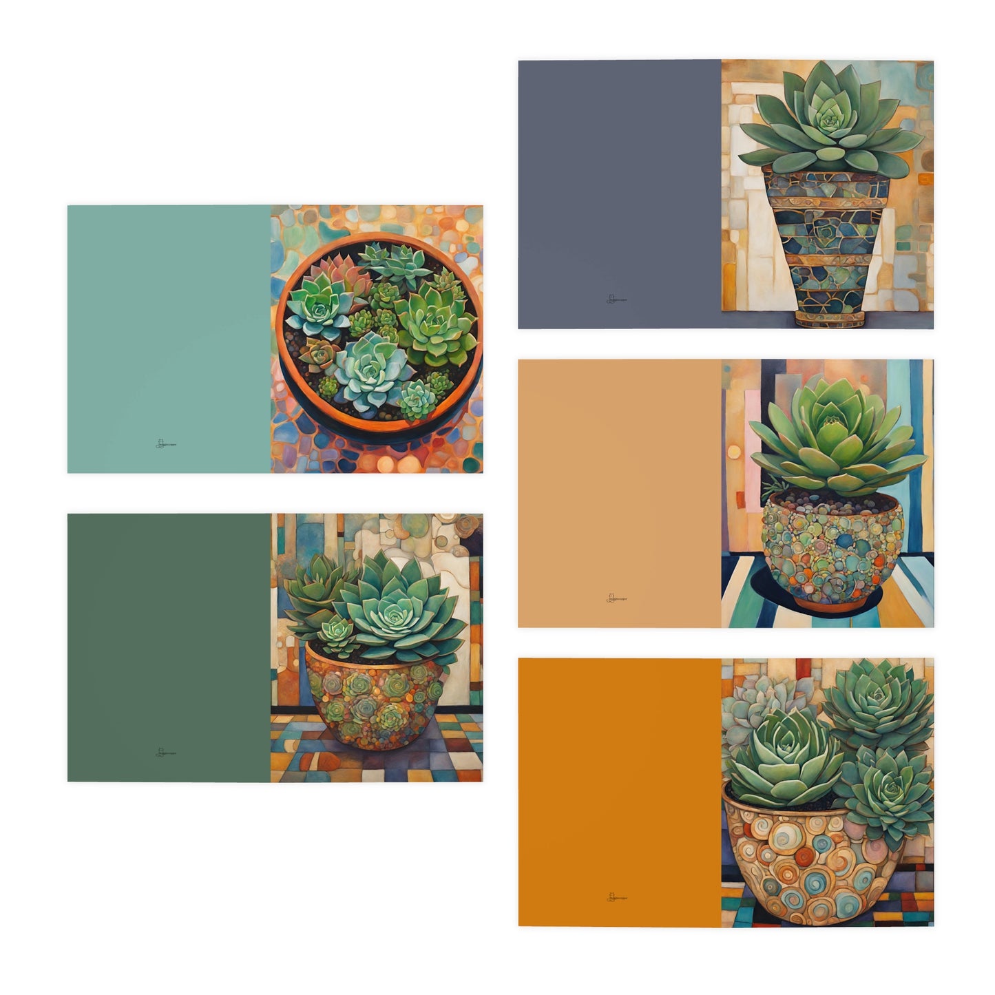 Succulents Greeting Cards- Blank Inside (5-Pack)