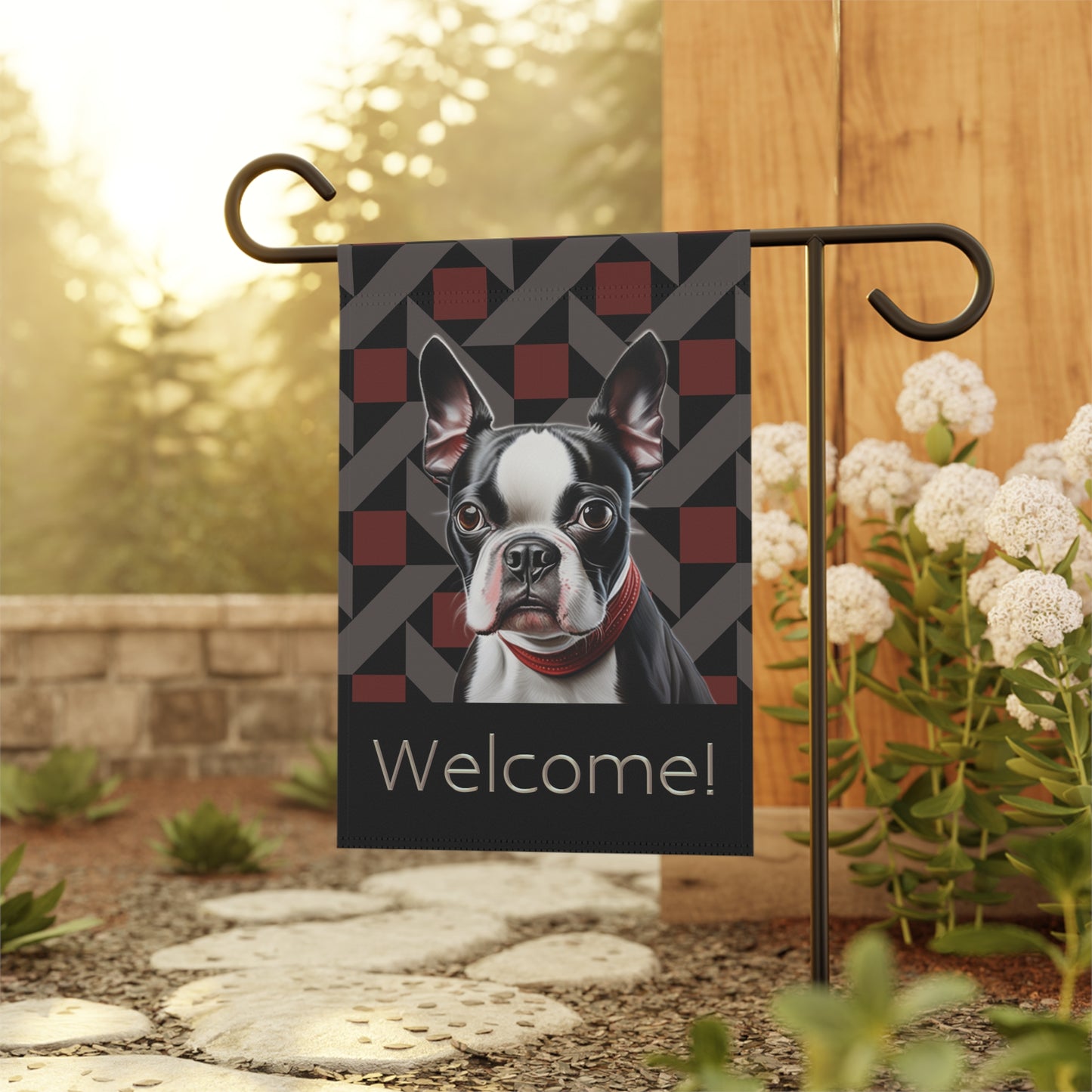 Boston Terrier Welcome 2-Sided Garden & House Flag/Banner