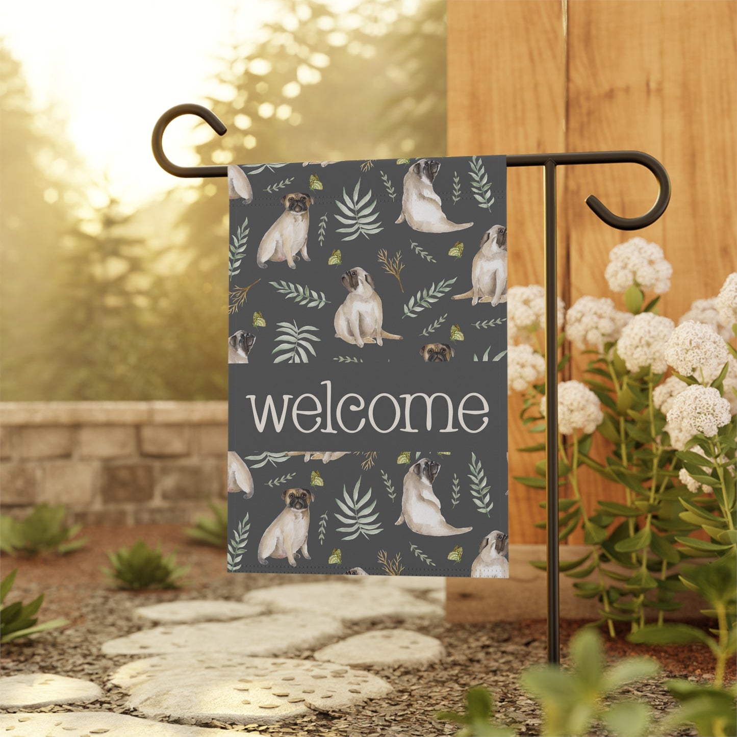 Pug Love Welcome 2-Sided Garden & House Flag/Banner