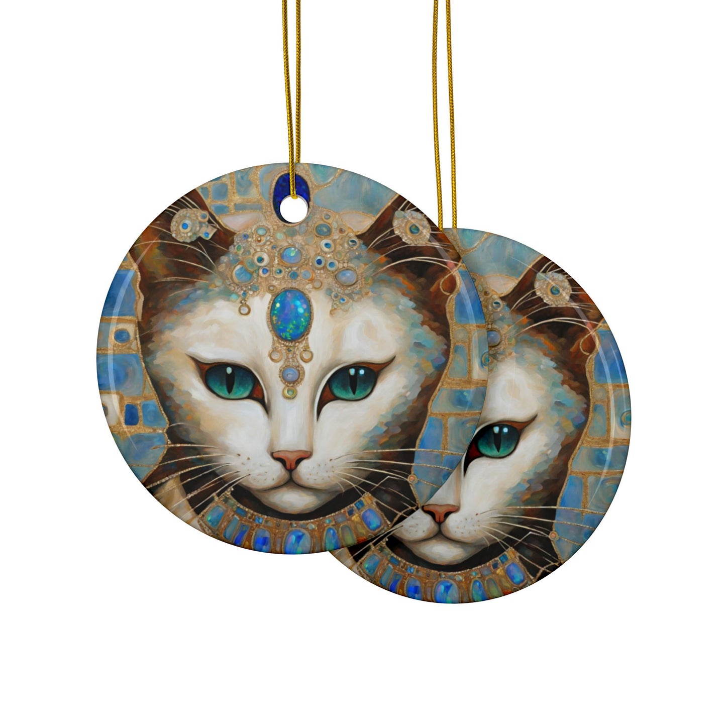 Opal Cat 3" Ceramic Ornaments, 2-Side Print, (1pc, 10pcs)