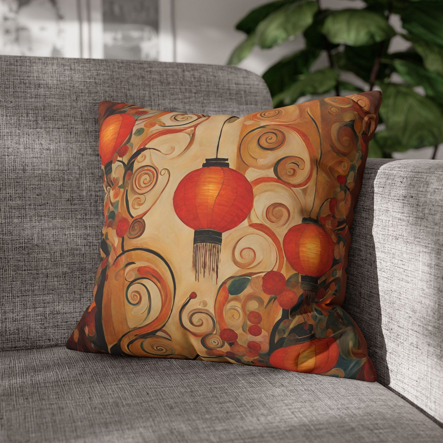 Lanterns & Swirls Square Poly Canvas Pillowcase