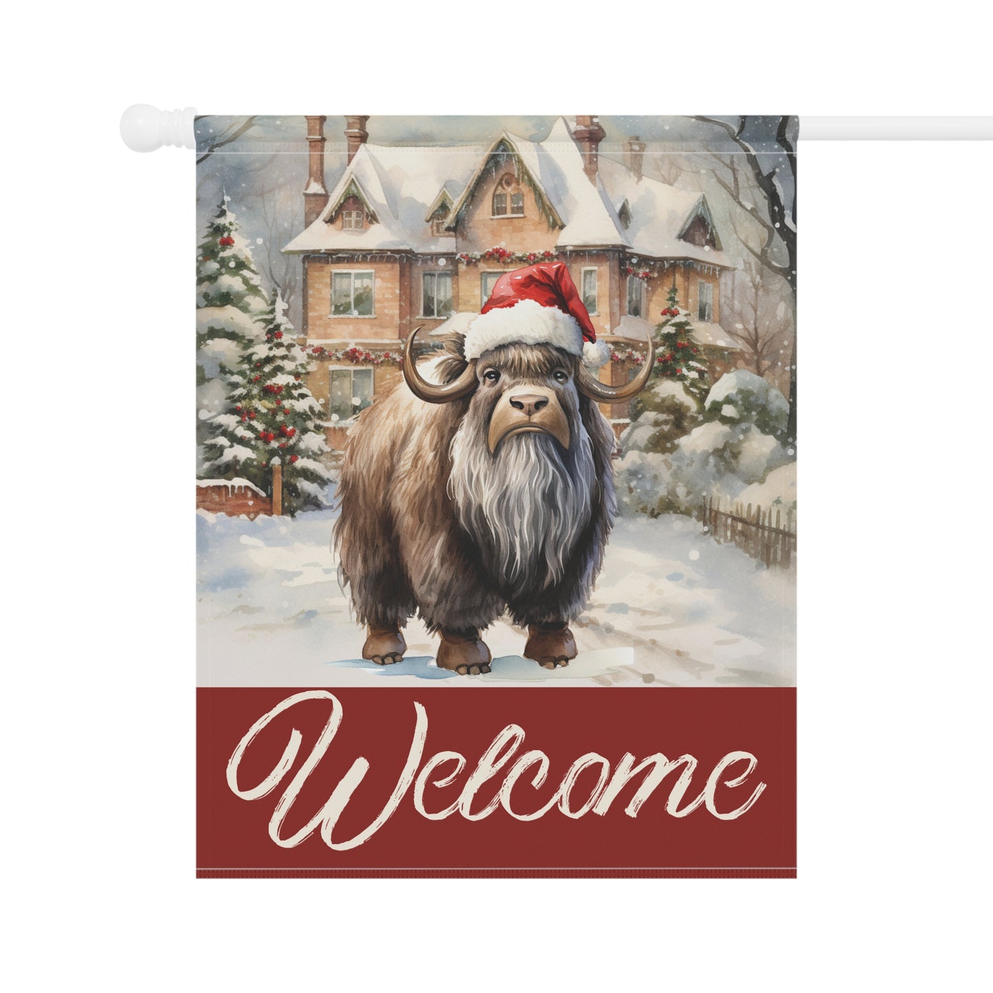 Ox in Santa Hat Welcome 2-Sided Garden & House Flag/Banner