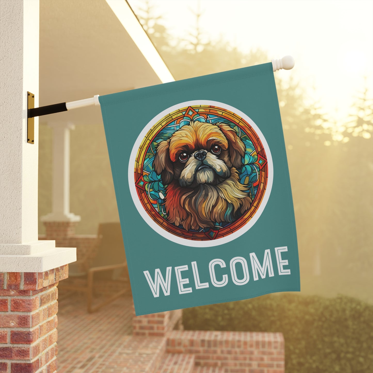 Pekingese Welcome 2-Sided Garden & House Flag/Banner