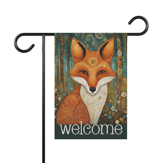 Mountain Forest Fox Welcome 2-Sided Garden & House Flag/Banner