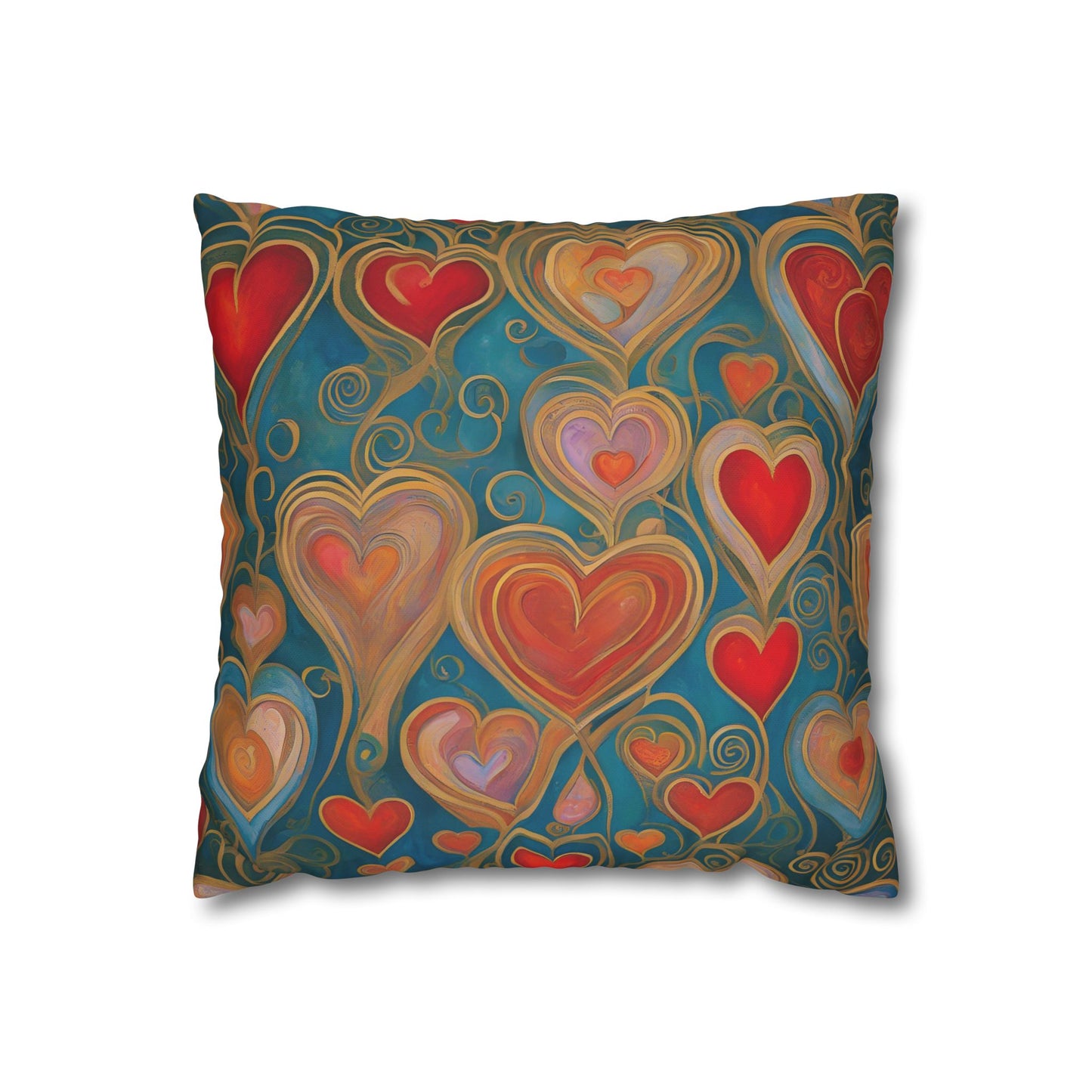 Many Hearts Square Poly Canvas Pillowcase