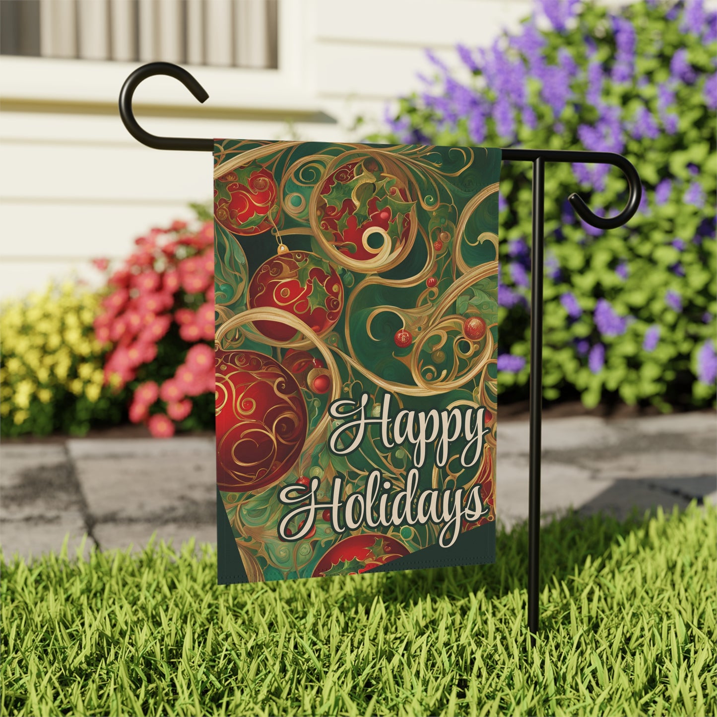 Happy Holidays Abstract 2-Sided Garden & House Flag/Banner