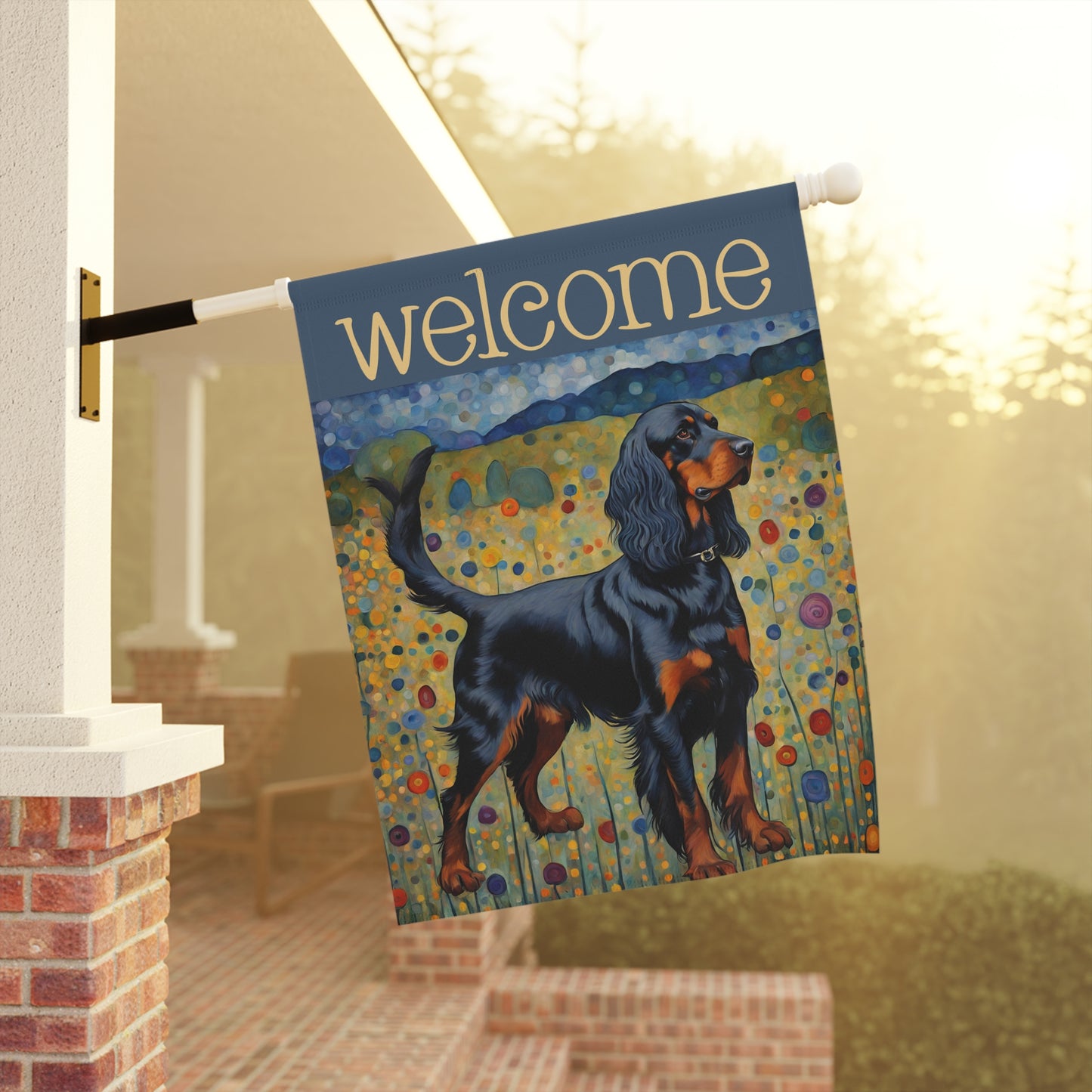 Gordon Setter Welcome 2-Sided Garden & House Flag/Banner