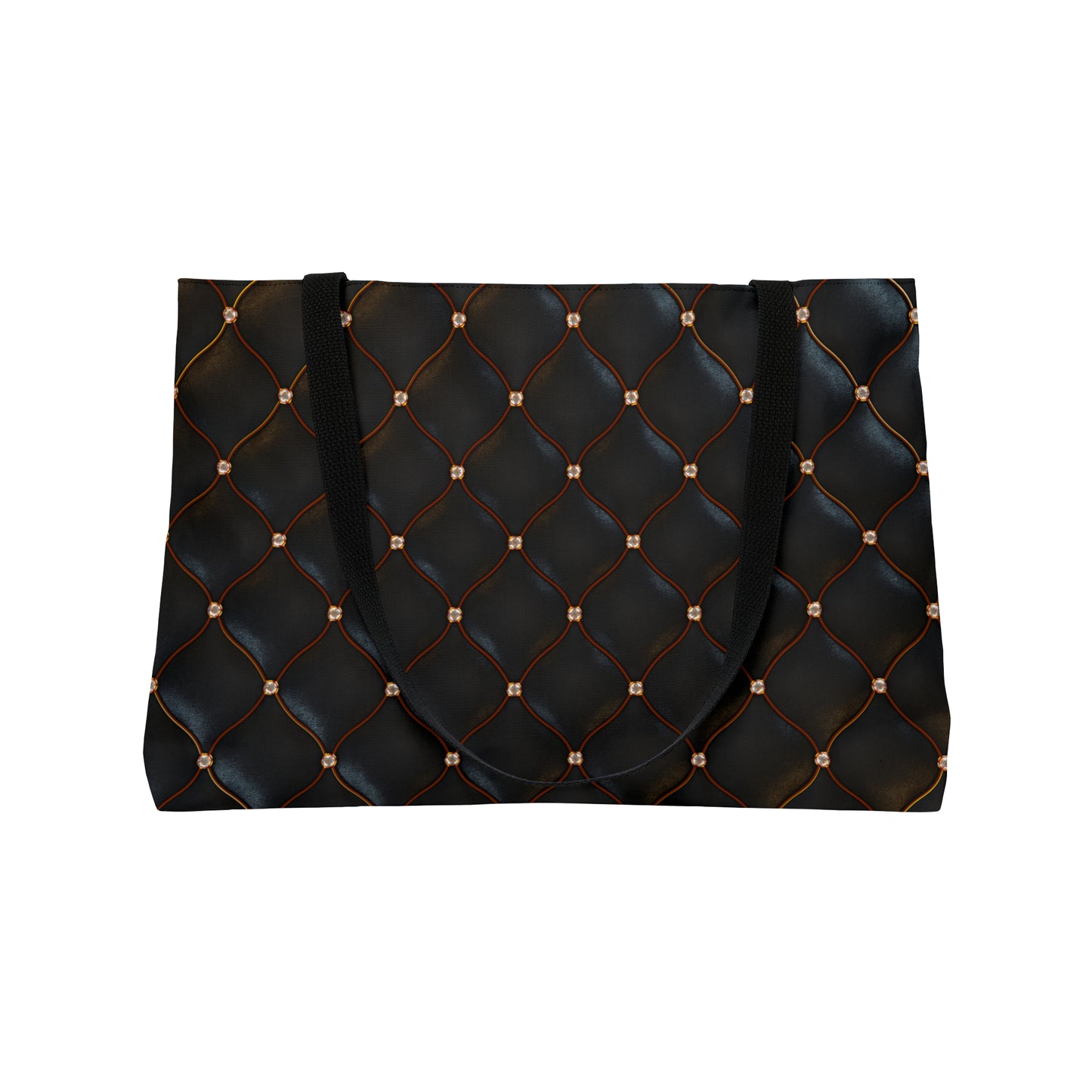 Tufted Black Leather Look Weekender Tote Bag