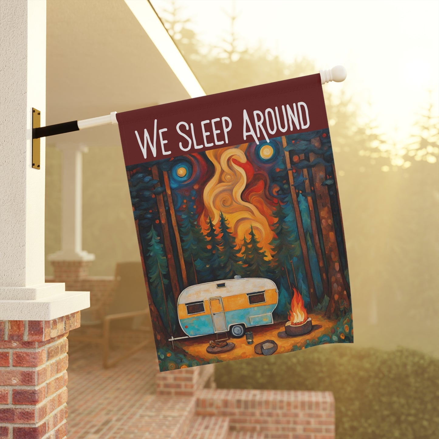 We Sleep Around Camping 2-Sided Garden & House Flag/Banner