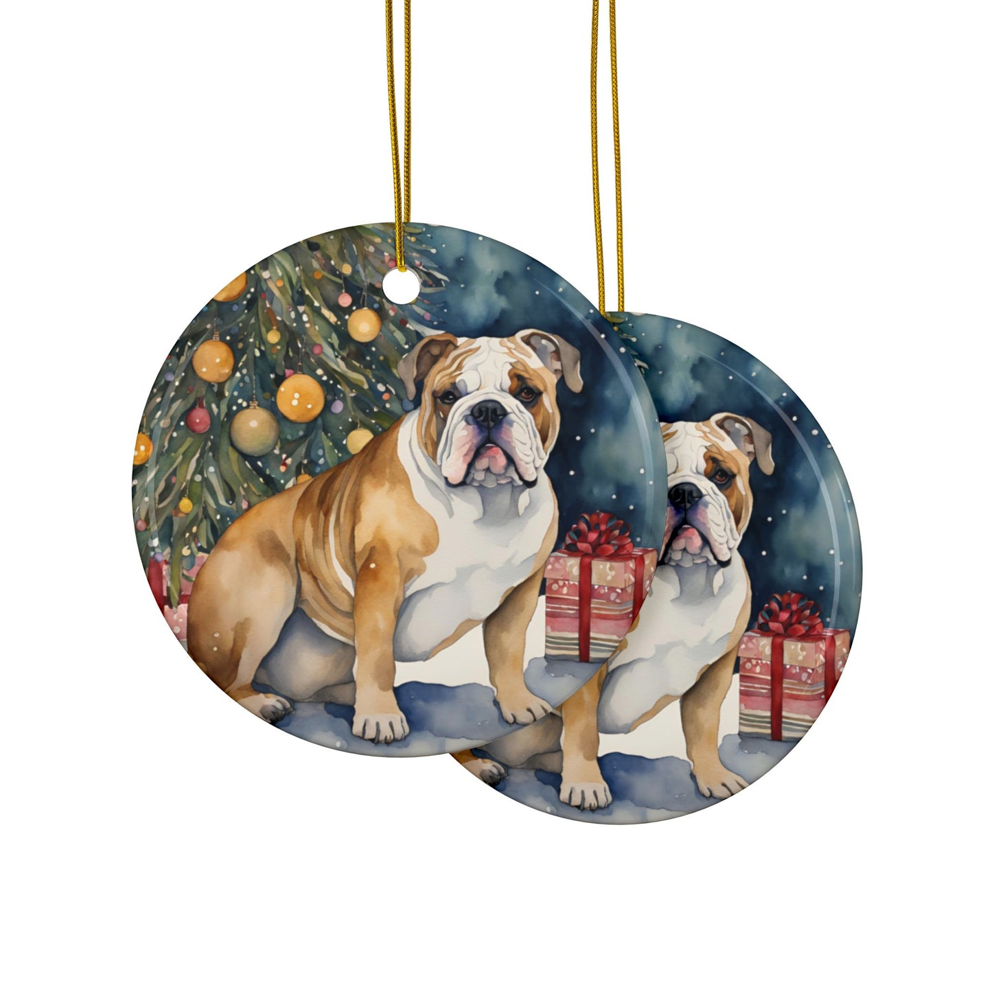 English Bulldog 3" Ceramic Ornaments, 2-Side Print, (1pc, 10pcs)