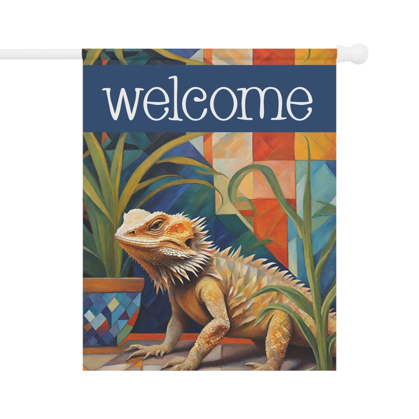 Patio Visitor Bearded Dragon Welcome 2-Sided Garden & House Flag/Banner