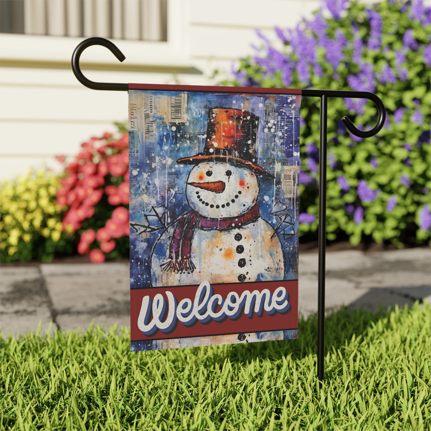 Vintage Snowman Welcome 2-Sided Garden & House Flag/Banner