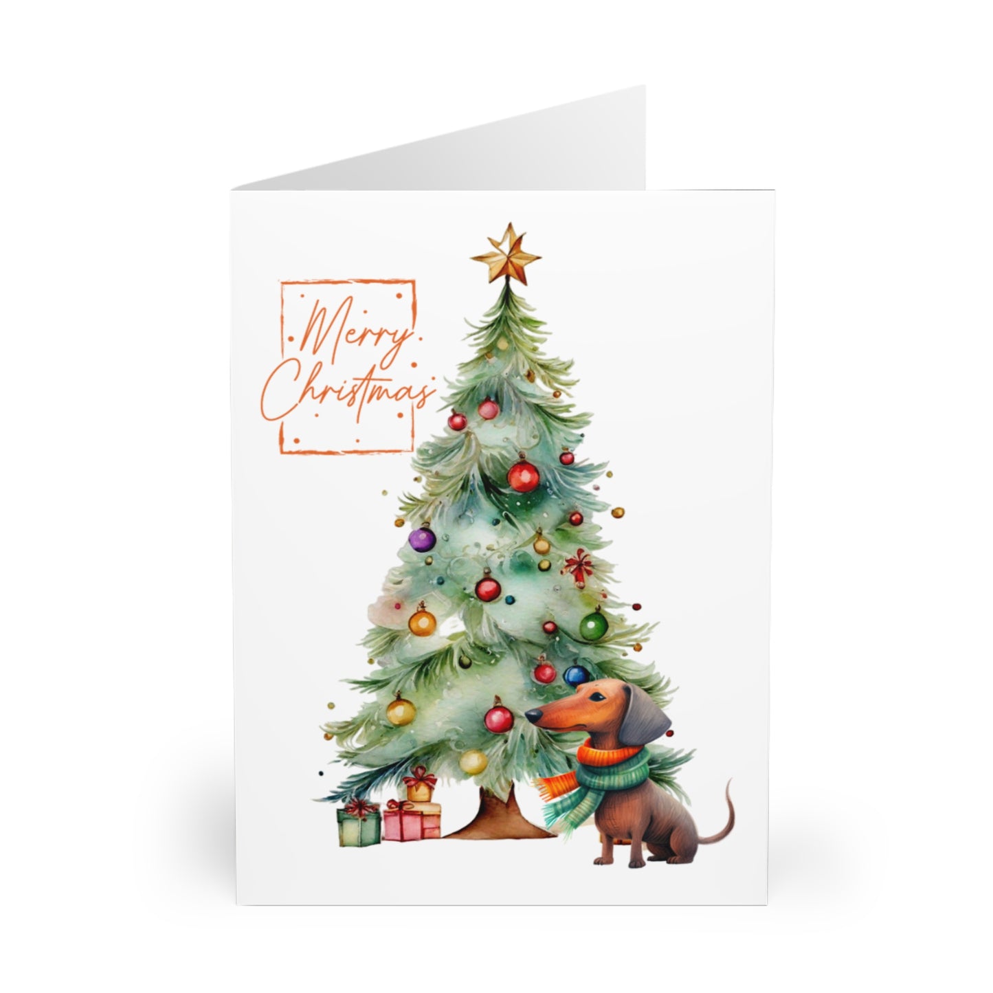 Dachshund Merry Christmas Tree Cards (5 Pack Blank Inside)