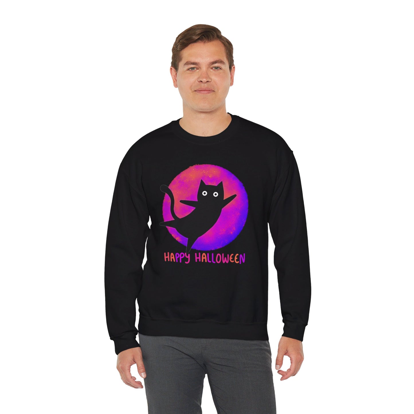 Pink Moon Black Cat Unisex Heavy Blend™ Crewneck Sweatshirt