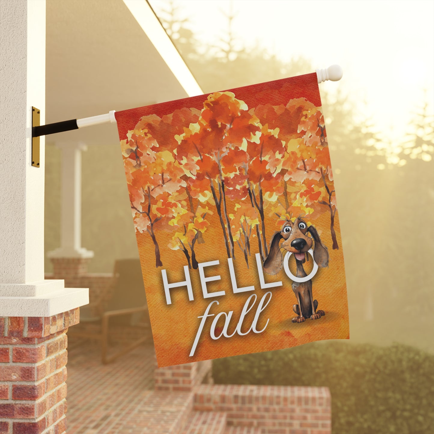 Dachshund Hello Fall 2-Sided Garden & House Flag/Banner